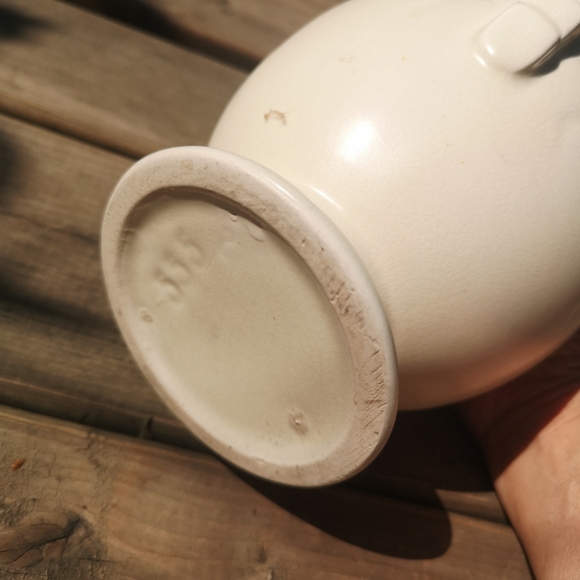 Ivory /Cream Porcelain Embossed 9" Pitcher / Art Pottery Vase With Handle - Picture 8 of 10